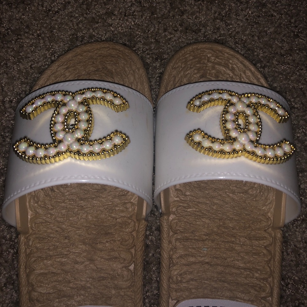 White and Gold slides comfy